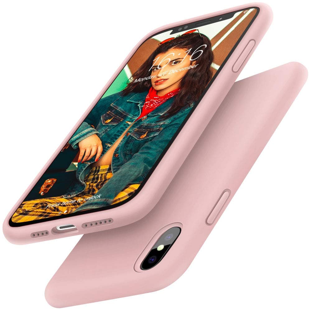 Gorain Case for iPhone XS Max, Liquid Silicone Shockproof Gel Rubber Cover Drop Protective Case with Soft Microfiber Lining for iPhone XS Max 6.5 inch-Sand Pink
