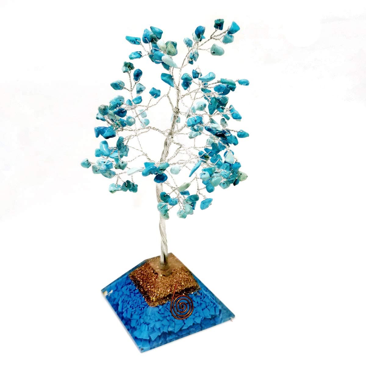 YATHABI Turquoise Silver Wire with orgone Pyramid Base Gemstone Tree Feng Shui Bonsai for Attracting Positive Energies Crystal Healing Chakra Balancing & Home Decor Size 7-8 Inch Approx