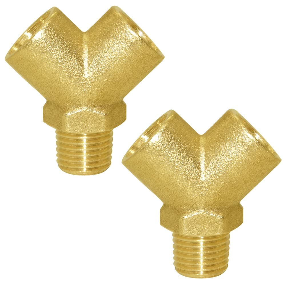 Joywayus Brass Pipe Fitting Y-shaped 1/4" NPT Female x 1/4" NPT Female x 1/4" NPT Male Connector 3-way Fitting Coupler Adapter (Pack of 2)