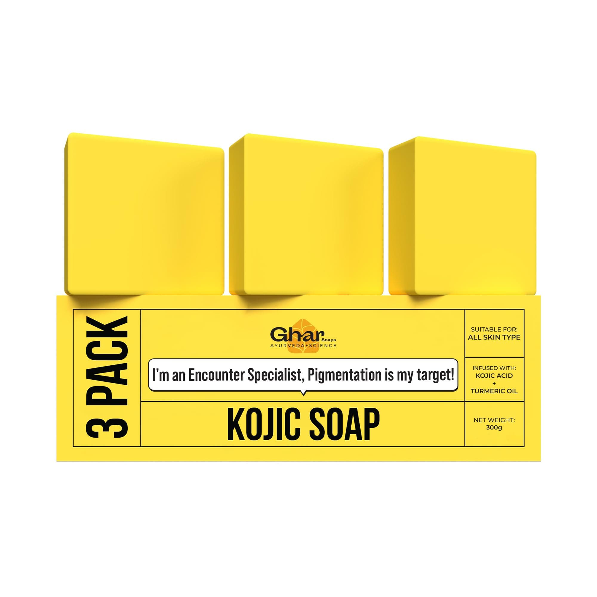 GHAR SOAPS Kojic Acid 2% Soap with Niacinamide | For Pigmentation, Sun damage, Brightening Underarm & Reduces Dark Spot | Soap for Men & Women | Suitable for All Skin Types | (Pack of 3) (100 g x 3)