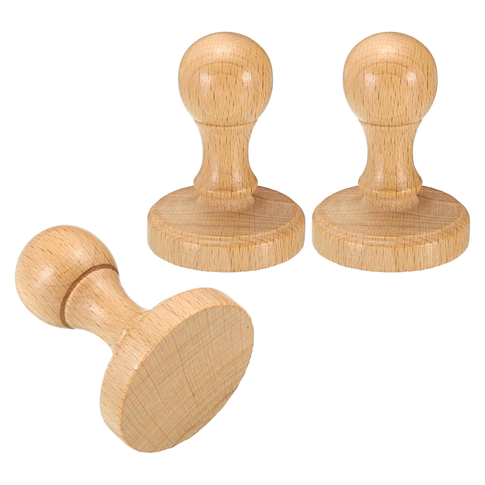 Patikil 45mm Round Handle, 3 Pack Wooden Knobs Stamp Mounts Drawer Pulls for DIY Crafting, Brown