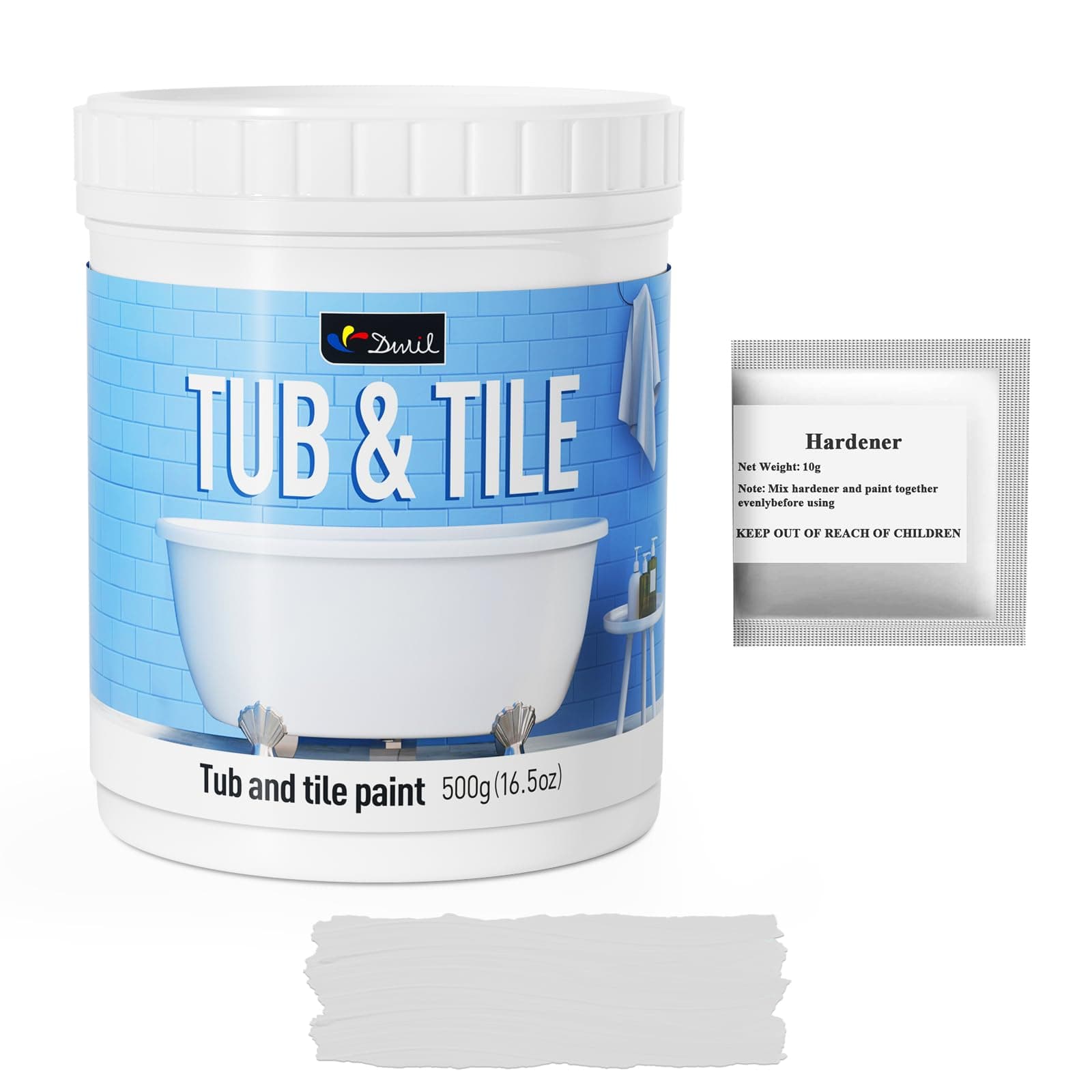 Tub and Tile Paint 16.5 oz, Tub Paint for Bathtub, Tile Refinishing with Hardener, Water Based, Low Odor, Semi-Gloss Light Gray, 25-30sq.ft