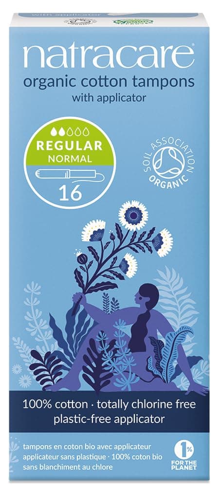 Natracare Organic Cotton Regular Tampons with Cardboard Applicator, Plastic Free, Chlorine Free, Biodegradable 100% Cotton (1 Pack, 16 Tampons Total)