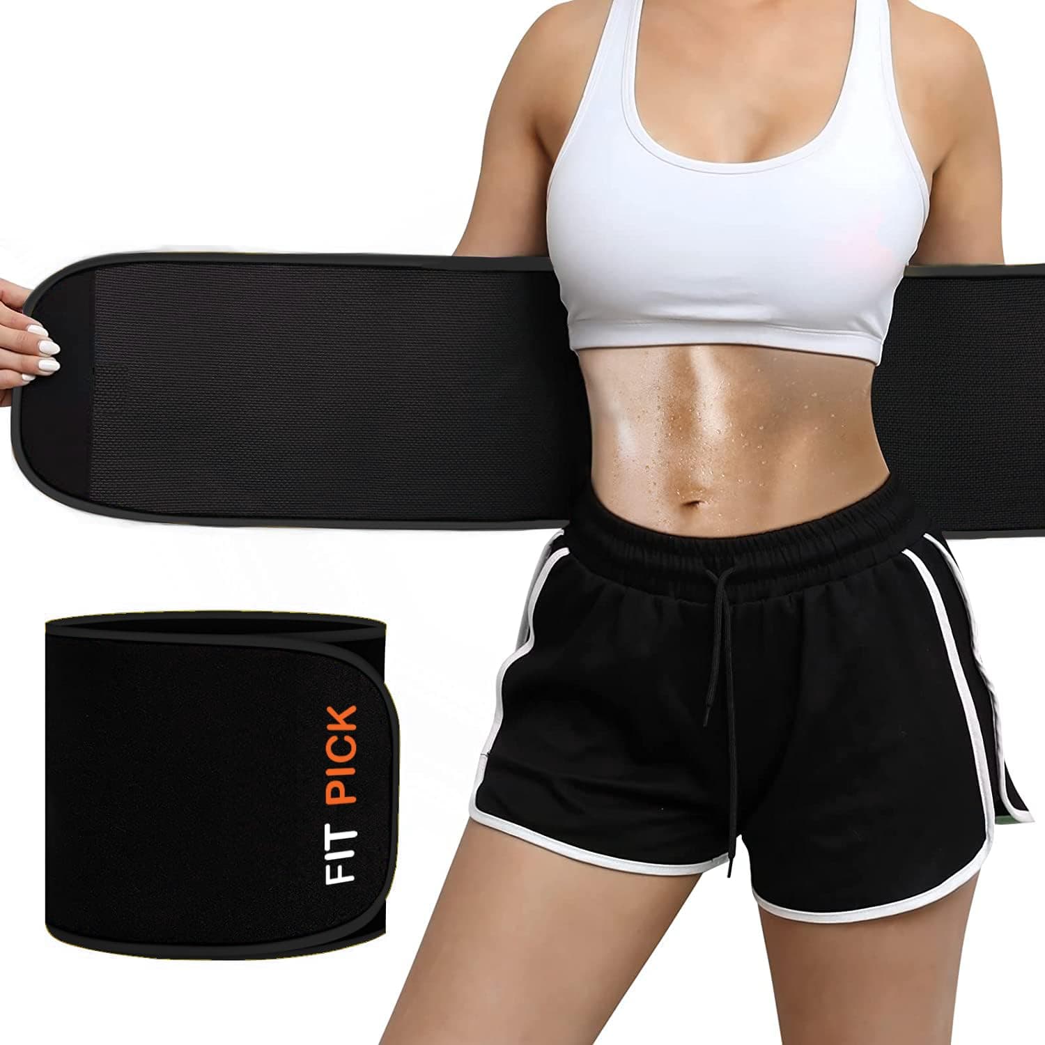 Sweat Belt, Stomach Belt for Women and Men Non-Tearable, Sauna Belt Waist Trainer, Sweat Belt for Men and Women - Black