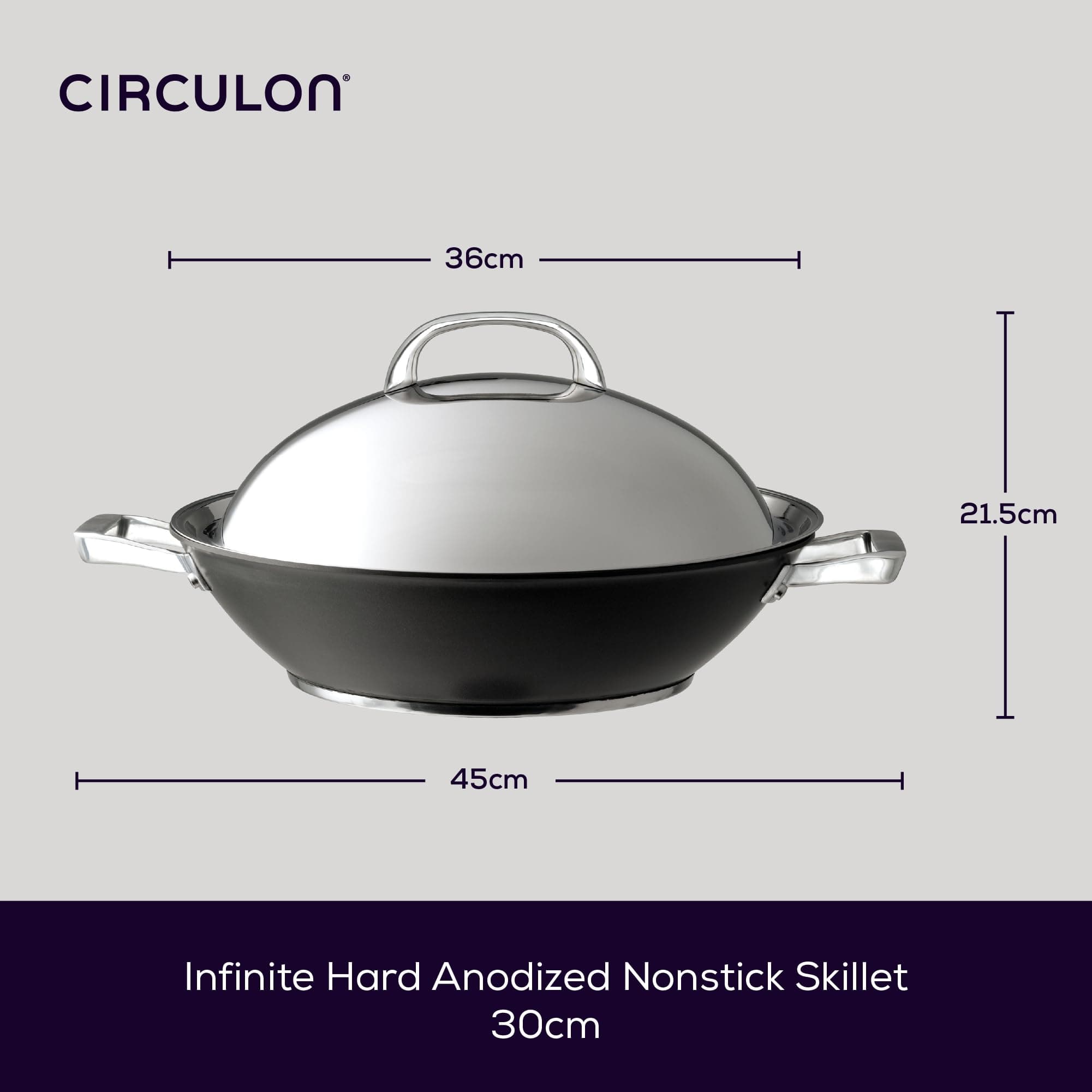 Circulon Infinite Wok Non Stick 36cm - Large Induction Wok with Stainless Steel Lid, Base & Handles, Premium Dishwasher Safe, Heavy Gauge Hard Anodised Cookware