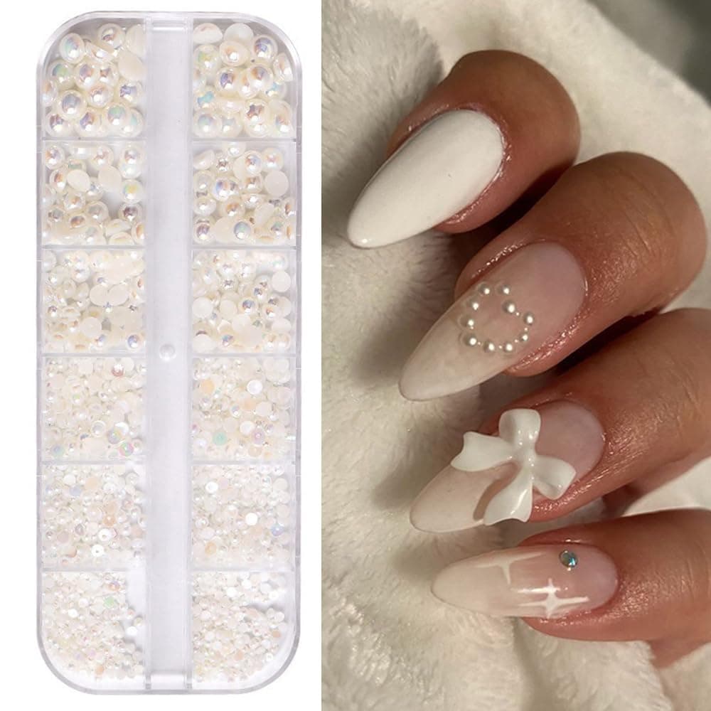 S.A.V.IS.A.V.I Beige AB Pearl Accessories | 3D Flat-Back | Nail Art Decorations (Fake Nails not included)