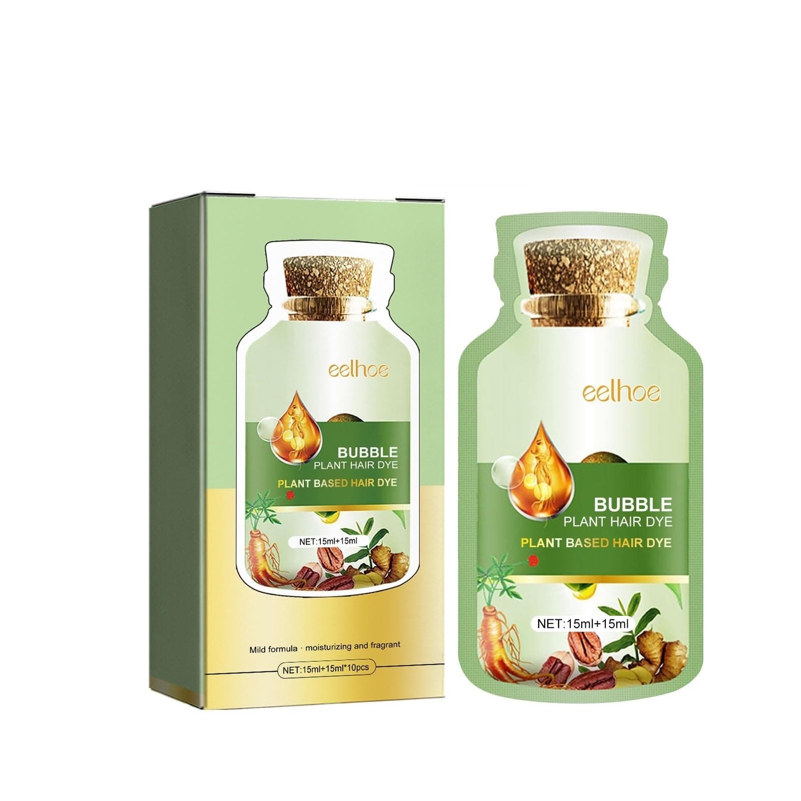 Pure Plant Extract Bubble Hair Dye, 30 ml x 10Packs/Box (Black) for Grey Hair, Convenient to Use, Nourish Scalp, Natural Effect, Color Protection, Argan Oil, Aloevera