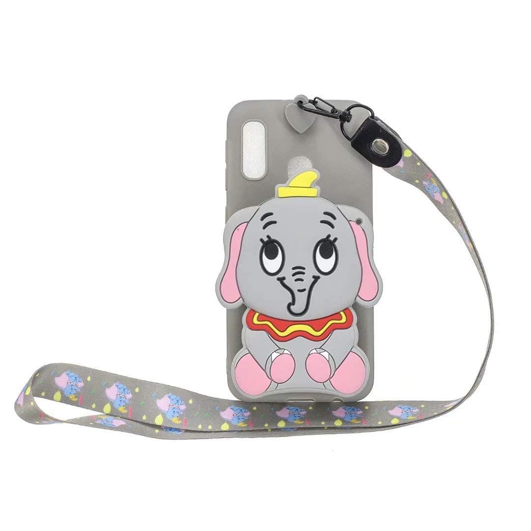 Maoerdo Galaxy A20S Case,[Send Pen] 3D Cute Animal Earphone Pocket Purse Lanyard [Drop Proof,Shock Proof] Cartoon Gel Rubber Back Cover Case for Samsung Galaxy A20S - Elephant