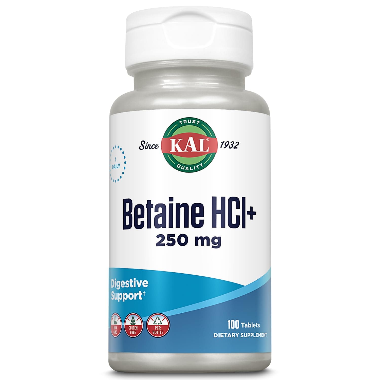 Betaine HCL with Pepsin Supplement for Women & Men - Digestive Enzymes for Gut Health Support, Betaine Hydrochloride 250 mg, Calcium Support for Stomach Acid, Gluten Free, Non GMO - 100 Tablets
