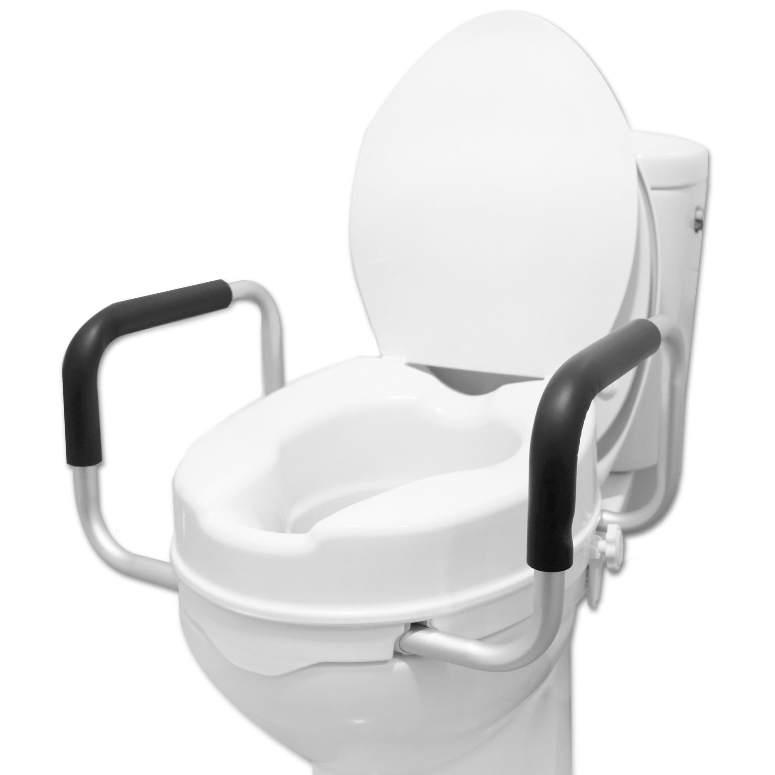 PEPE Mobility - 4-Inch Toilet Seat Riser With Handles, Elongated Raised Seat With Lid for Seniors and Handicap Use, Elevated Design