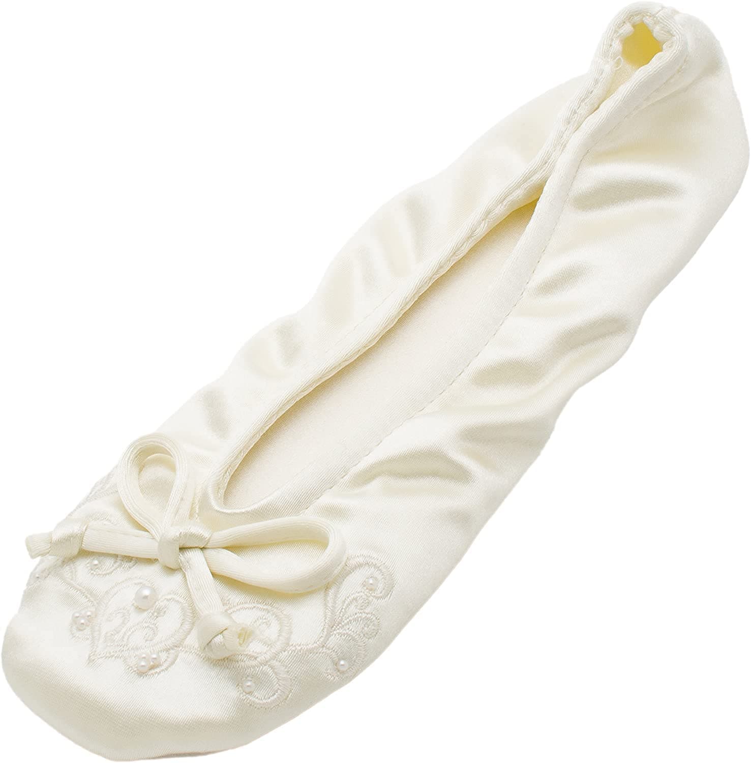 Women's Satin Ballerina Slippers with Embroidered Pearl