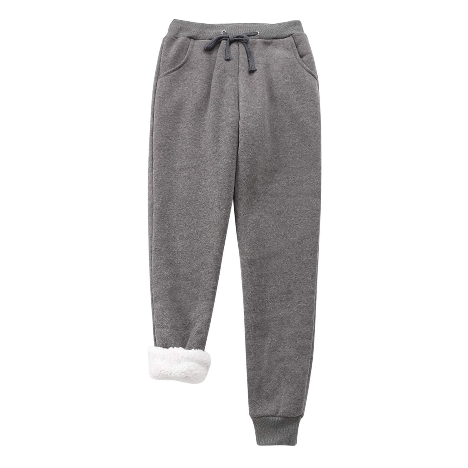 semenWomens Fleece Lined Jogger Pants Solid Soft Warm Athletic Drawstring Sweatpants with Pockets