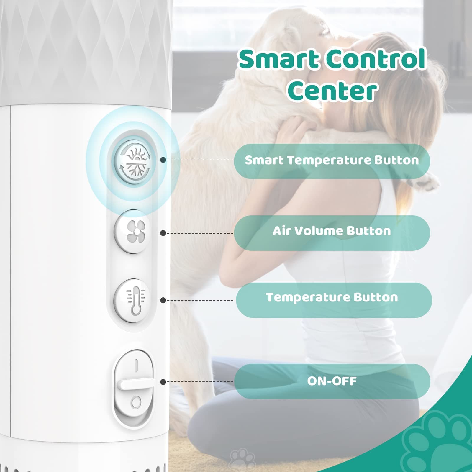 IFurffy Dog Hair Dryer, 5 in 1 Portable Handheld Dog Dryer with Smart Temperature Adjustment, Dog Blow Dryer with Grooming Brush for Home, Pet Washing Station, Travel