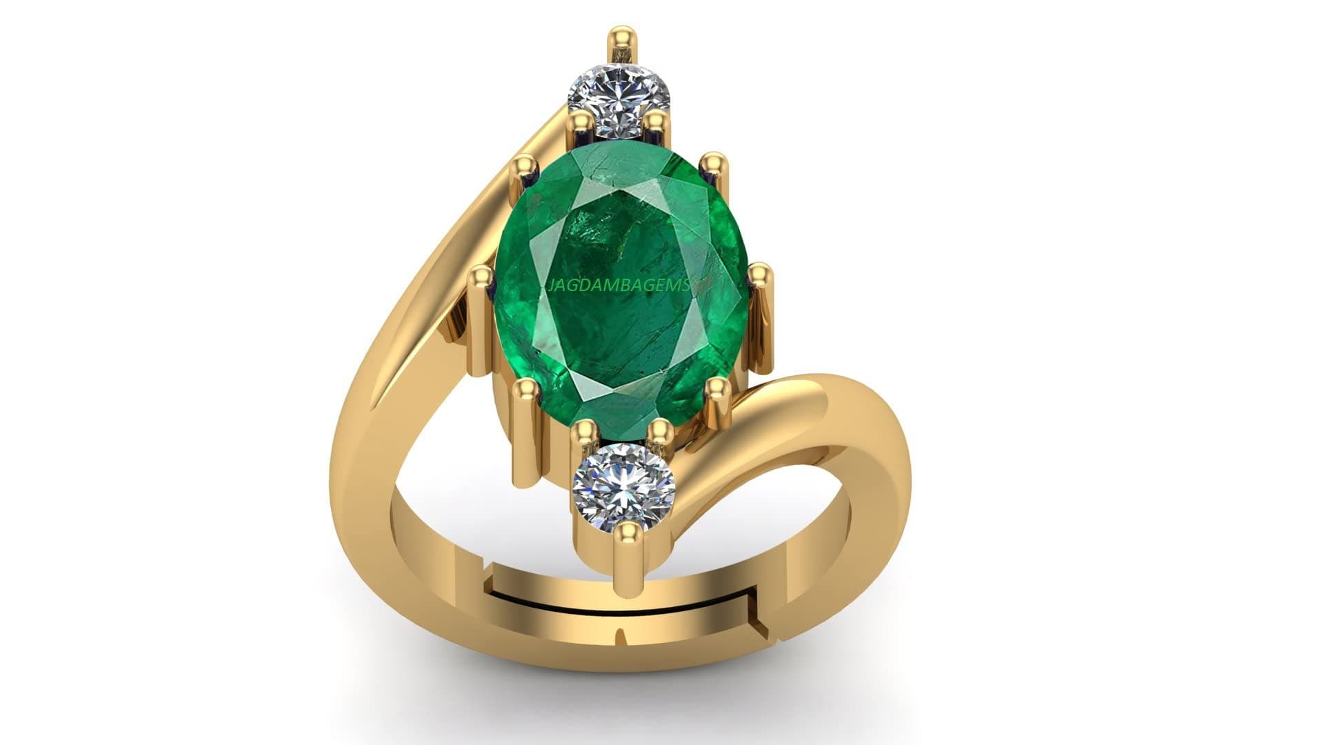 15.00 Ratti Natural Emerald Ring (Natural Panna/Panna Stone Gold Ring) Original AAA Quality Gemstone Adjustable Ring Astrological Purpose for Men Women by Lab Certified