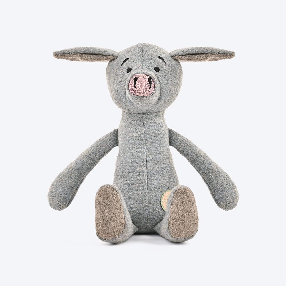 Heads Up For Tails Paws for Earth Piggy Wool Felt Plush Toy for Dogs - Light Blue