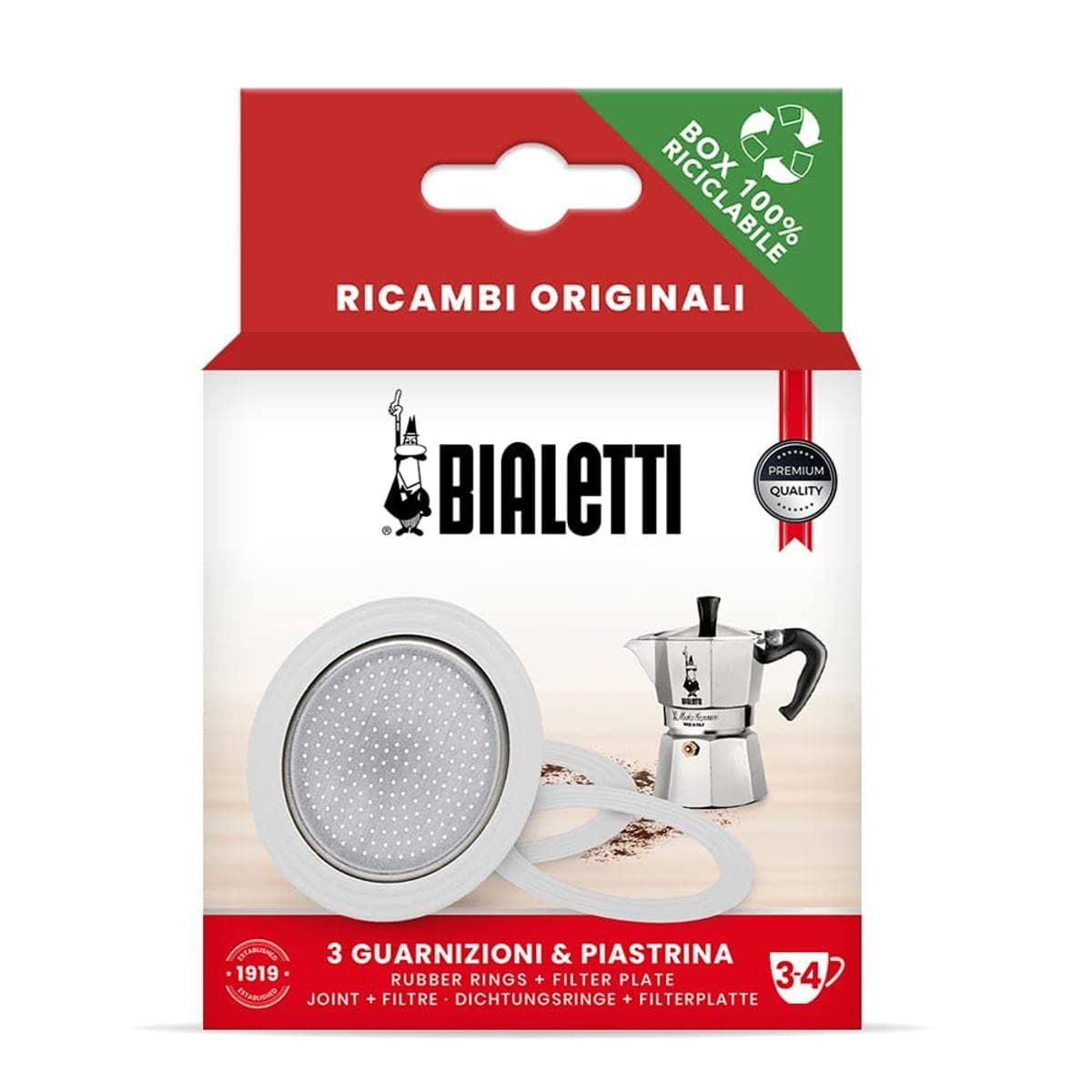 Ricambi, Includes 3 Gaskets and 1 Plate, Compatible with Moka Express, Fiammetta, Break, Happy, DAMA, Moka Melody, Alpina, Moka Timer and Rainbow (3/4 Cups), 0800033