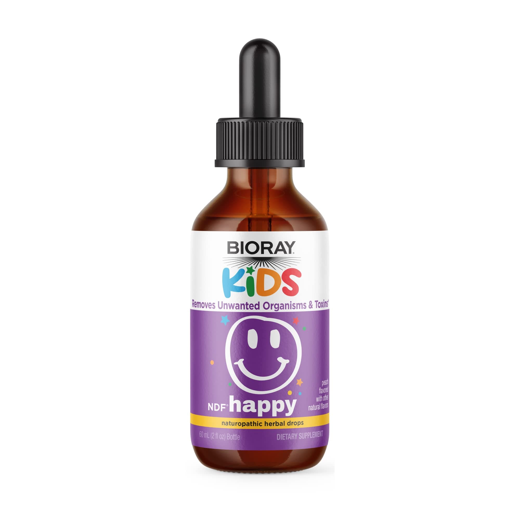 Kids NDF Happy, Peach - 2 fl oz - Removes Unwanted Organisms That Can Trigger Irritability - 1-2 Month Supply