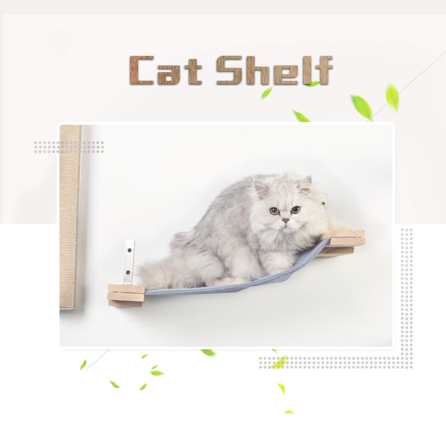 Scurrty Handcrafted Wall Mounted Cat Shelf Wooden Cat Hammock Perch with Bed Modern Cat Furniture Size S