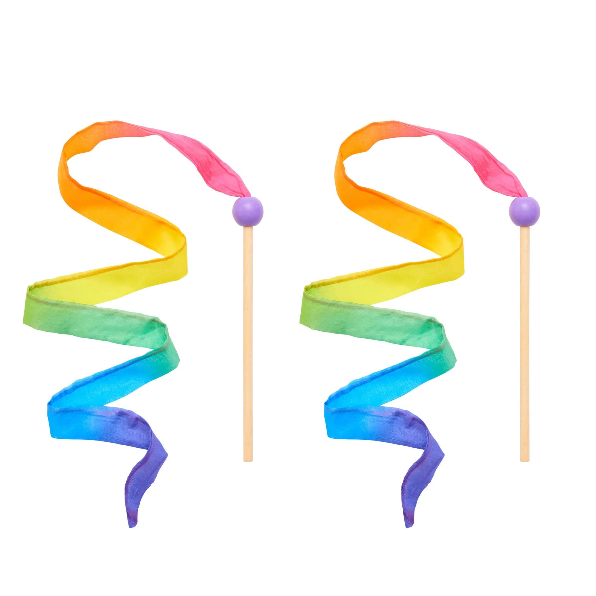 Sarah's Silks Mini Rainbow Streamer - Long Ribbon Wand for Kids, Pretend Play, Dance, Baton Stick Twirling, and Gymnastics Party Favors | 100% Silk and Wood Montessori and Waldorf Toys (2)