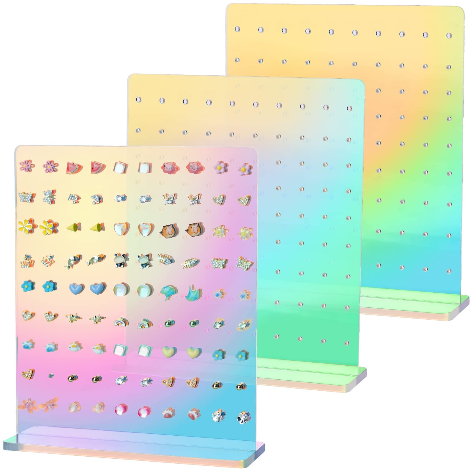 Acrylic Earring Stand 3PCS, Exquisite Double-Sided Acrylic Earring Organizer with 90 Holes Each - Lightweight and Sturdy Material, Unique Design with Larger Holes for Special Sizes