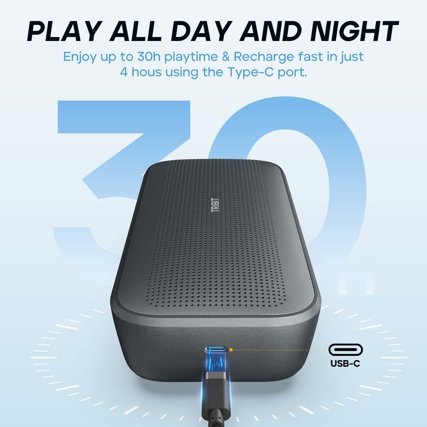 Tribit StormBox Flow Bluetooth Speaker, Portable Speaker with XBass, 30H Playtime Wireless Speaker, IP67 Waterproof, Bluetooth 5.3, TWS, Custom EQ, Type-C Speaker for Outdoor Travel Beach