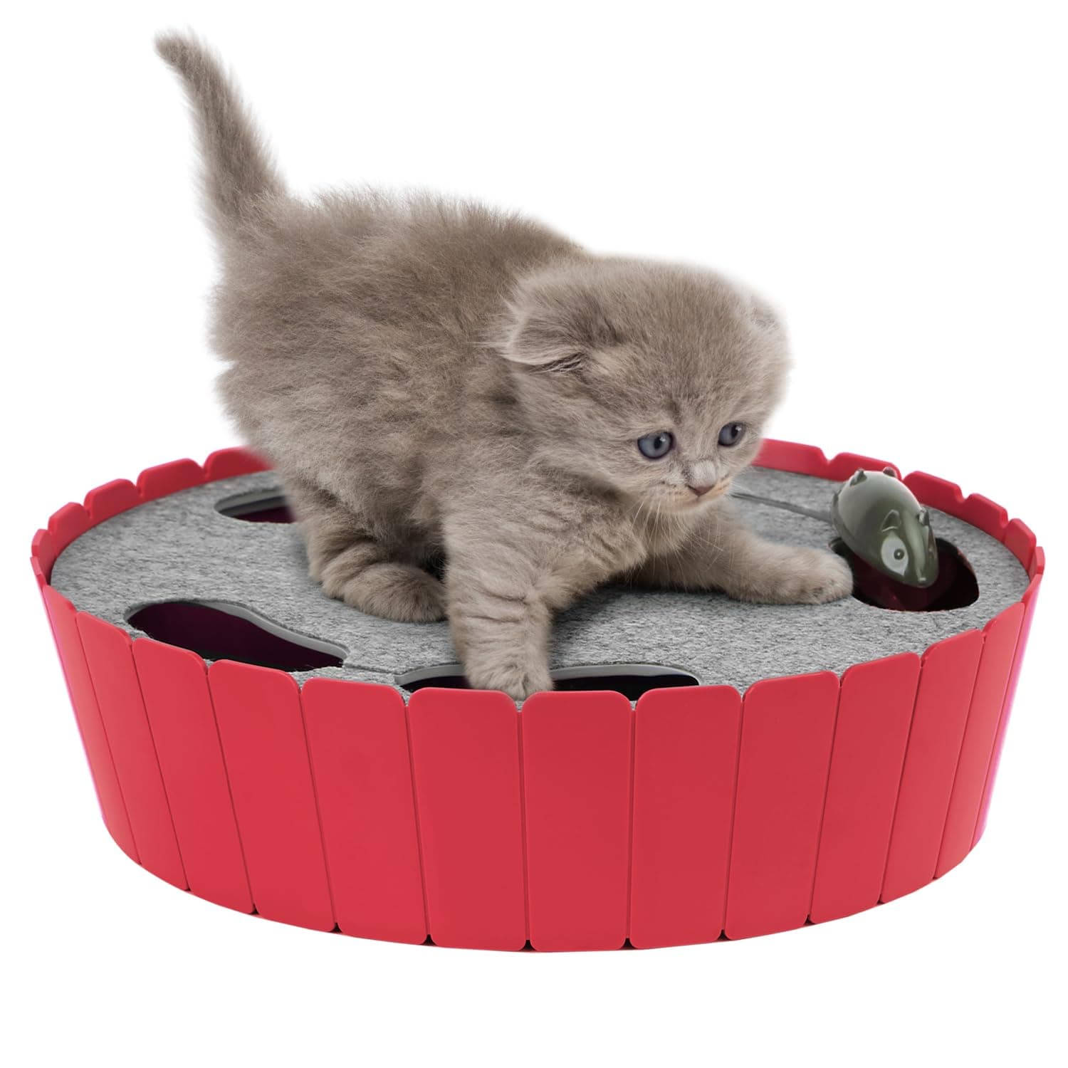 Pawaboo Interactive Cat Toy with Running Mouse, Electronic Motion Cat Toy Automatic Teaser for Indoor Cats, Pop and Play Hide Seek Cats Toys Hunting Mouse for Pet Cats Kitten Play Fun Exercise, Red