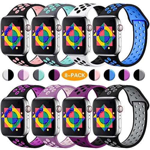 ilopee Sport Band Compatible for Apple Watch 40mm Series 5 4, Breathable Strap Wristbands with Holes for iWatch 38mm Series 3 2 1 Women Men, Multi Colors, S/M