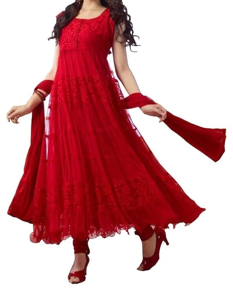 Ekdin Women's Beautiful Net Red Salwar Suit