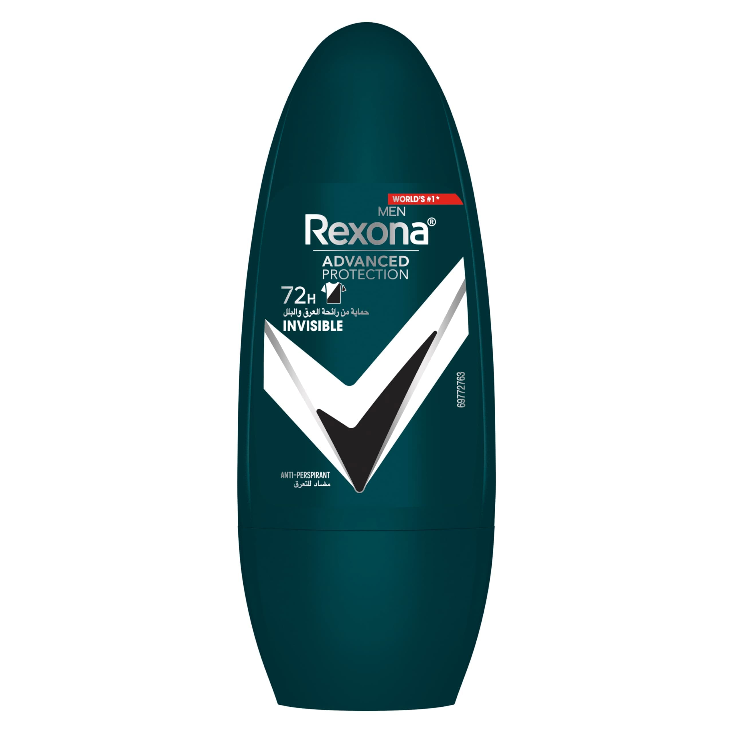 REXONA MEN Antiperspirant Deodorant Roll On, 72 hour sweat & odor protection*, Antibacterial + Invisible, with MotionSense technology, 50ml