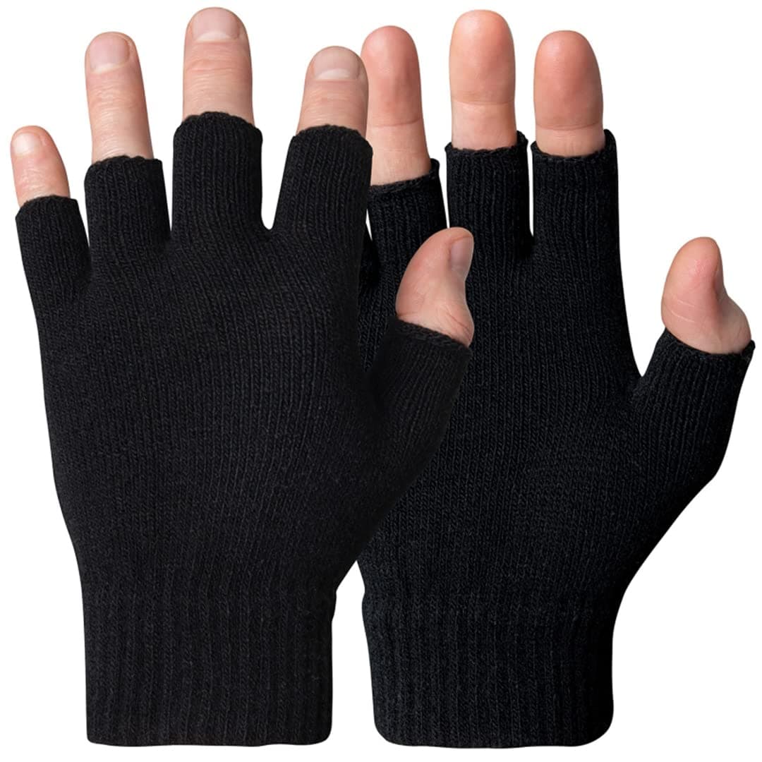 Fingerless Gloves for Men & Women, Winter Knitted Thermal Gloves with Soft Lining, Insulated Cold Weather Gloves for Outdoor, Driving, Work, One Size, Black