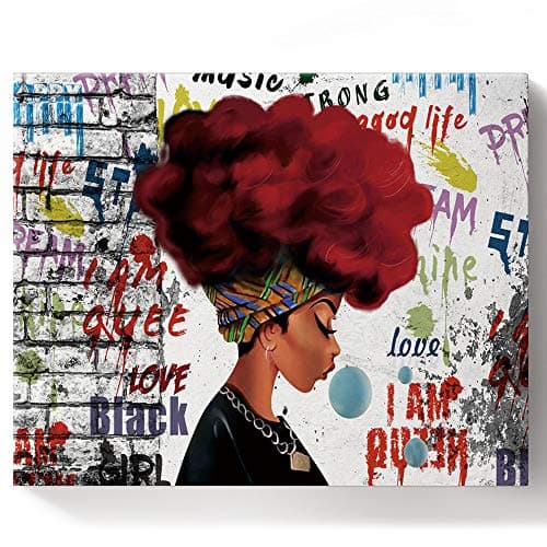 Paint by Number Kit DIY Oil Painting for Adults Kids African Woman Street Graffiti Paintworks Canvas Wall Art Framed for Livingroom Bedroom Office Decor 16x20in