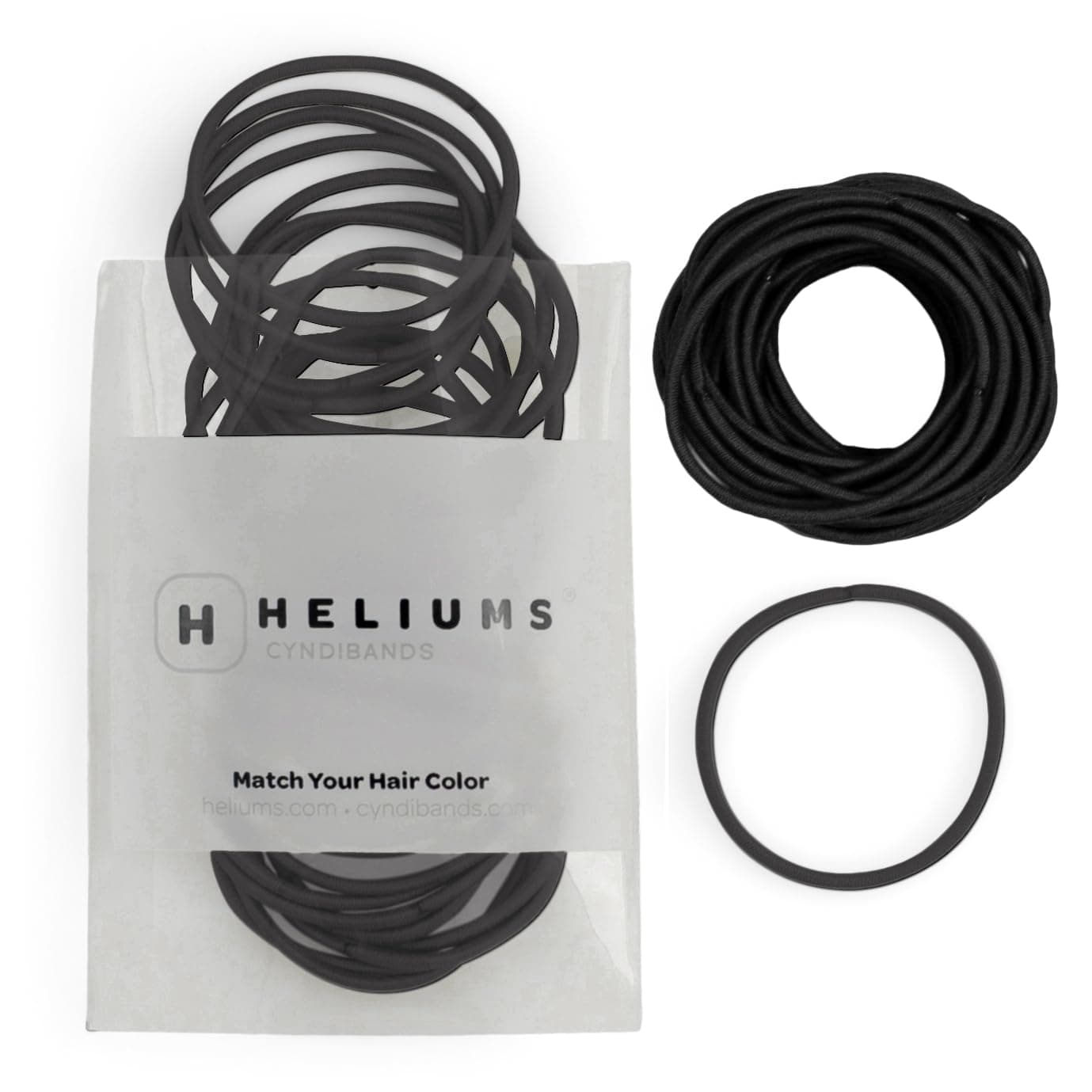 Heliums Thin Hair Elastics - Black - 2mm Ties for Thin Hair, 1.75 Inch, Medium Hold No Damage Ponytail Holders - 40 Count