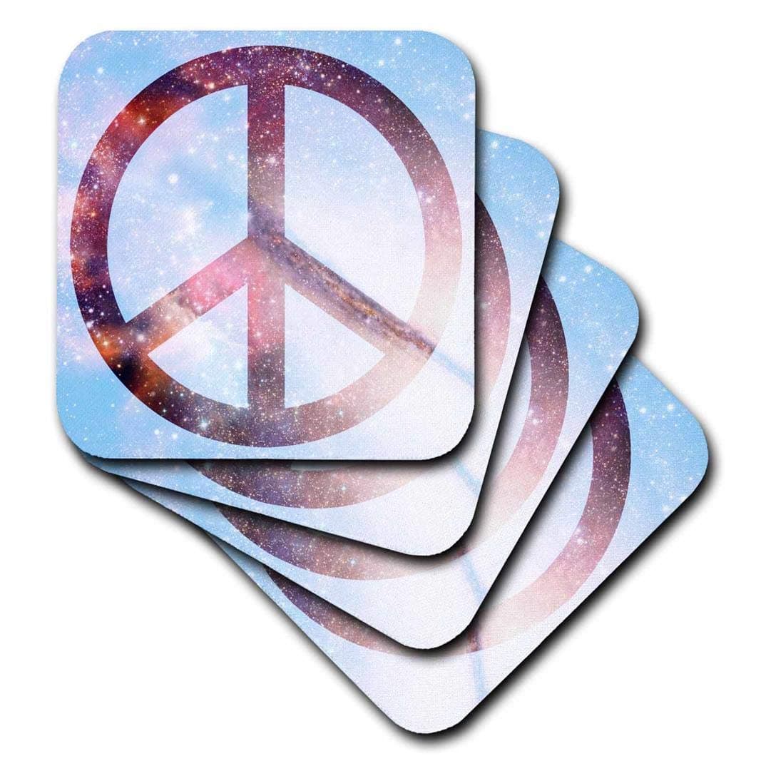 3dRose CST_40217_2 Stars Blue Sky Universe Peace Sign-Inspirational Art Soft Coaster (Set of 8)