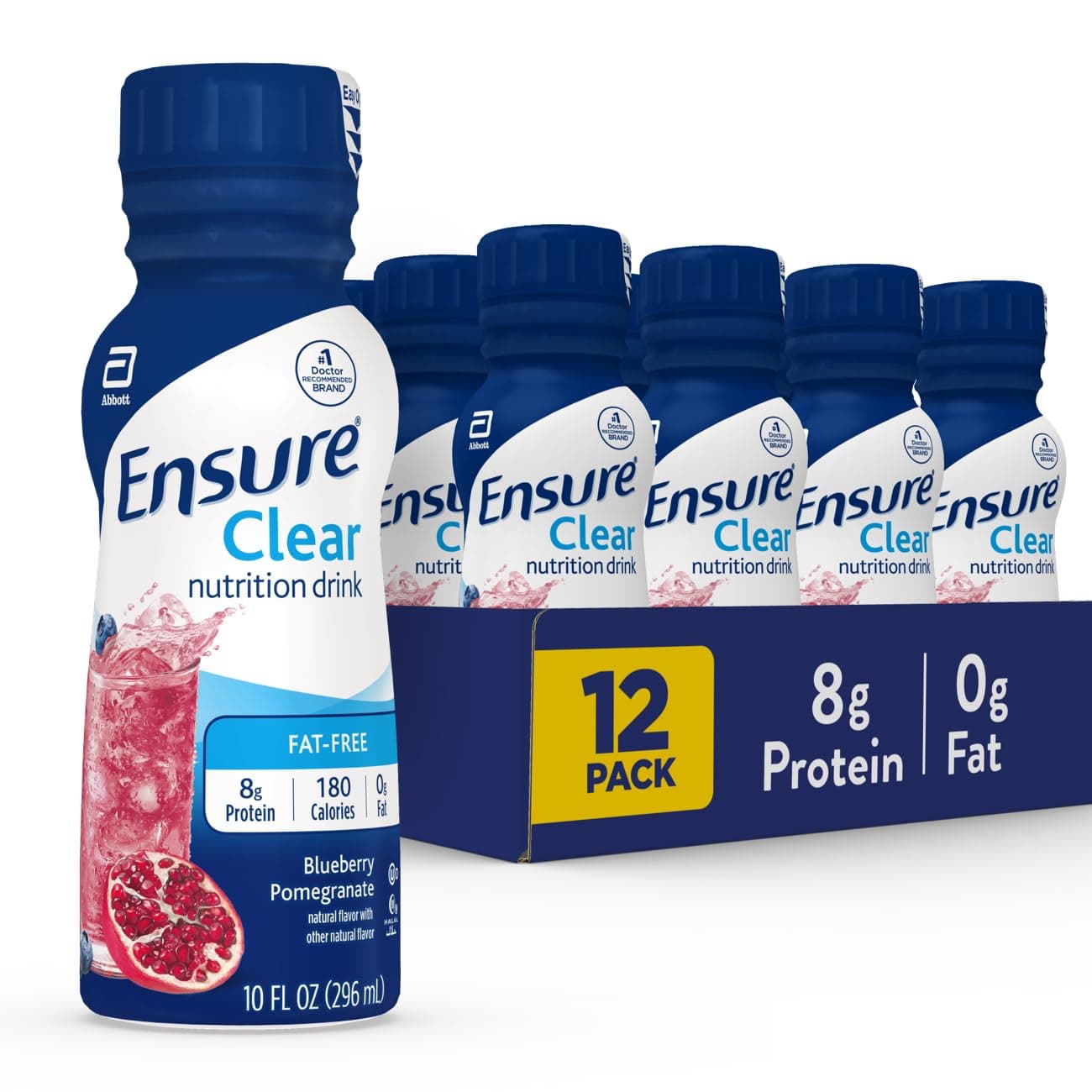 Liquid Clear Nutrition Drink, 0g fat, 8g of protein, Blueberry Pomegranate, 10 Fl Oz (Pack of 12), Bottle, gluten free