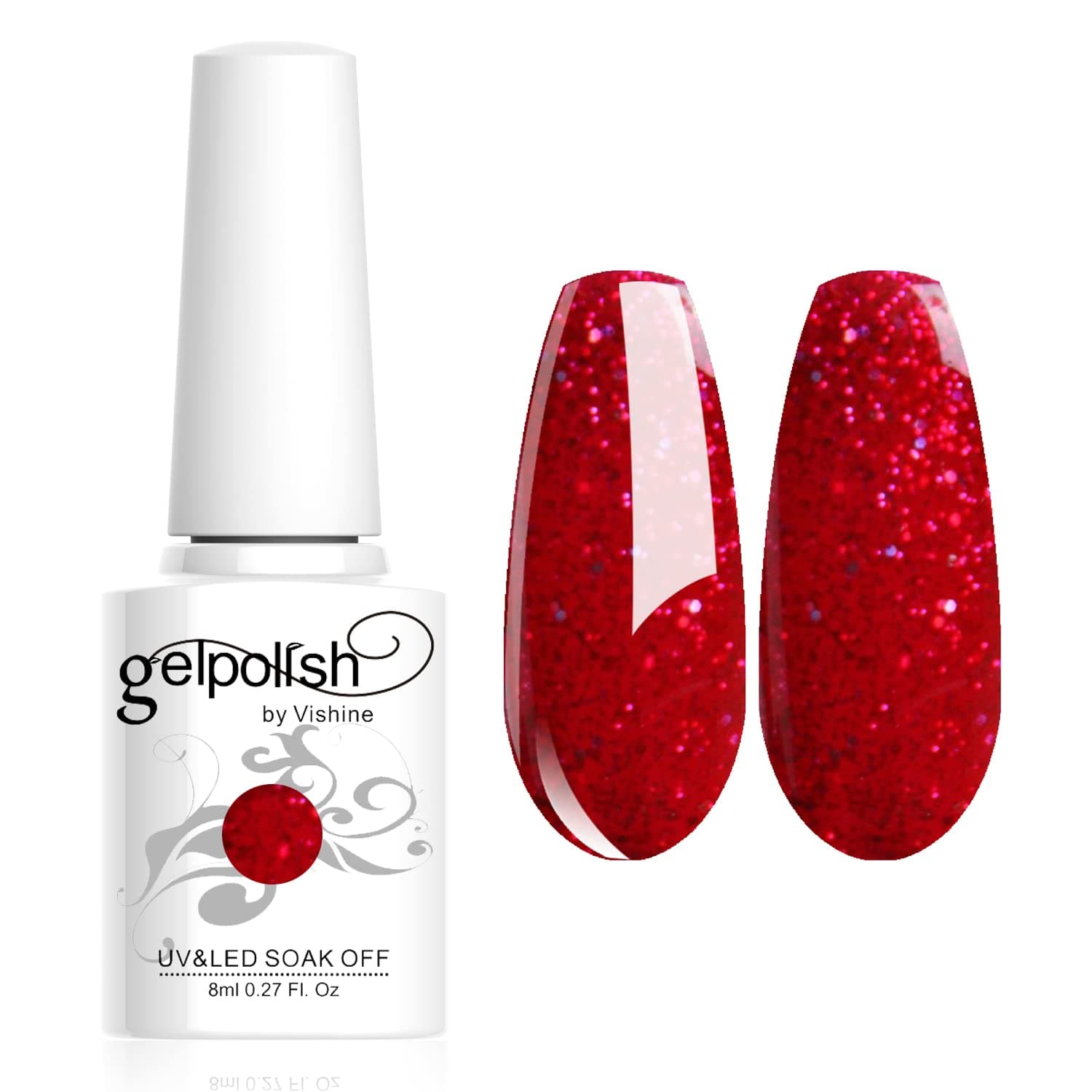 8ml Gelpolish Lacquer Shiny Color Soak Off UV LED Gel Nail Polish Manicure Glitter Red #1550
