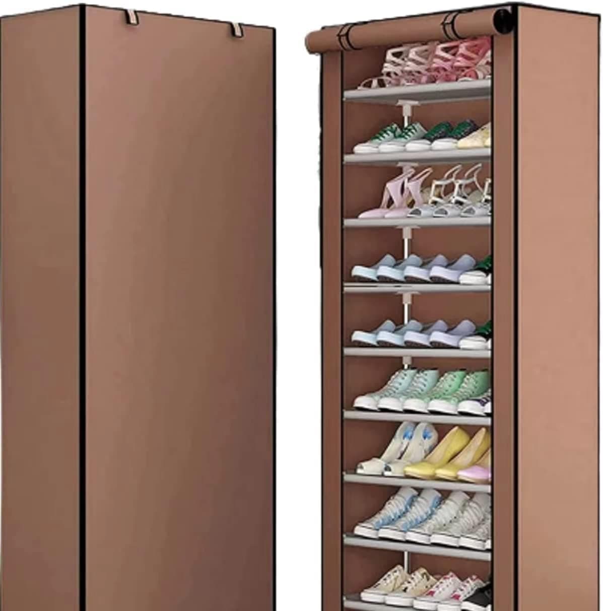 Best Buy® 10 Tiers Shoe Rack Storage Box for 27 Pairs, Foldable Shoes Organizer wardrobe, Foldable Shoe Rack, Sneaker Storage, Portable Shoe Cabinet 172cm (H) X 58cm (L) X 28 cm (W)