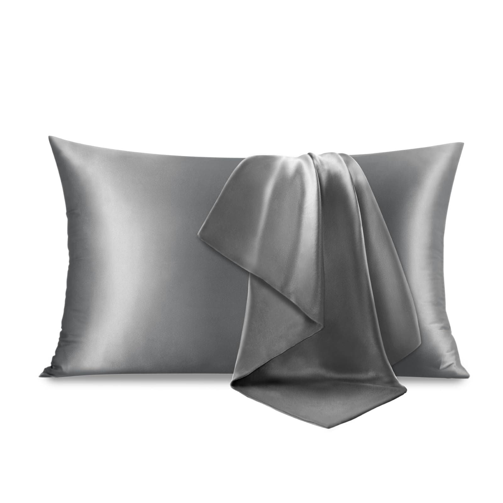 BEDELITE Upgraded Satin Pillowcase for Hair and Skin, Grey Pillow Cases Queen Size Set of 2 with Hidden Zipper 20x30 Inches, Ultra Smooth and Soft Cooling Pillow Cases for Hot Sleepers