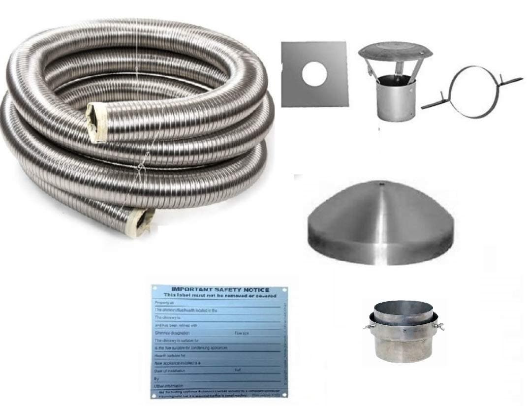 9 Metre 6" 904 Flexible Multifuel Stove Flue Liner Pack/Kit Stainless Steel Class 1 HETAS 9m 904 Grade