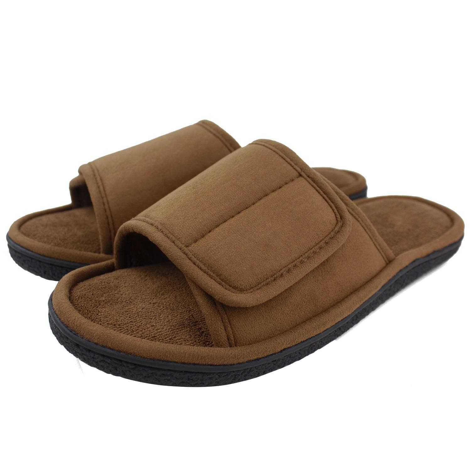 Adjustable House Slippers for Men Soft Open Toe Breathable Indoor Slip on Mens Slides Sandals with Memory Foam for Home Bedroom,All Seasons