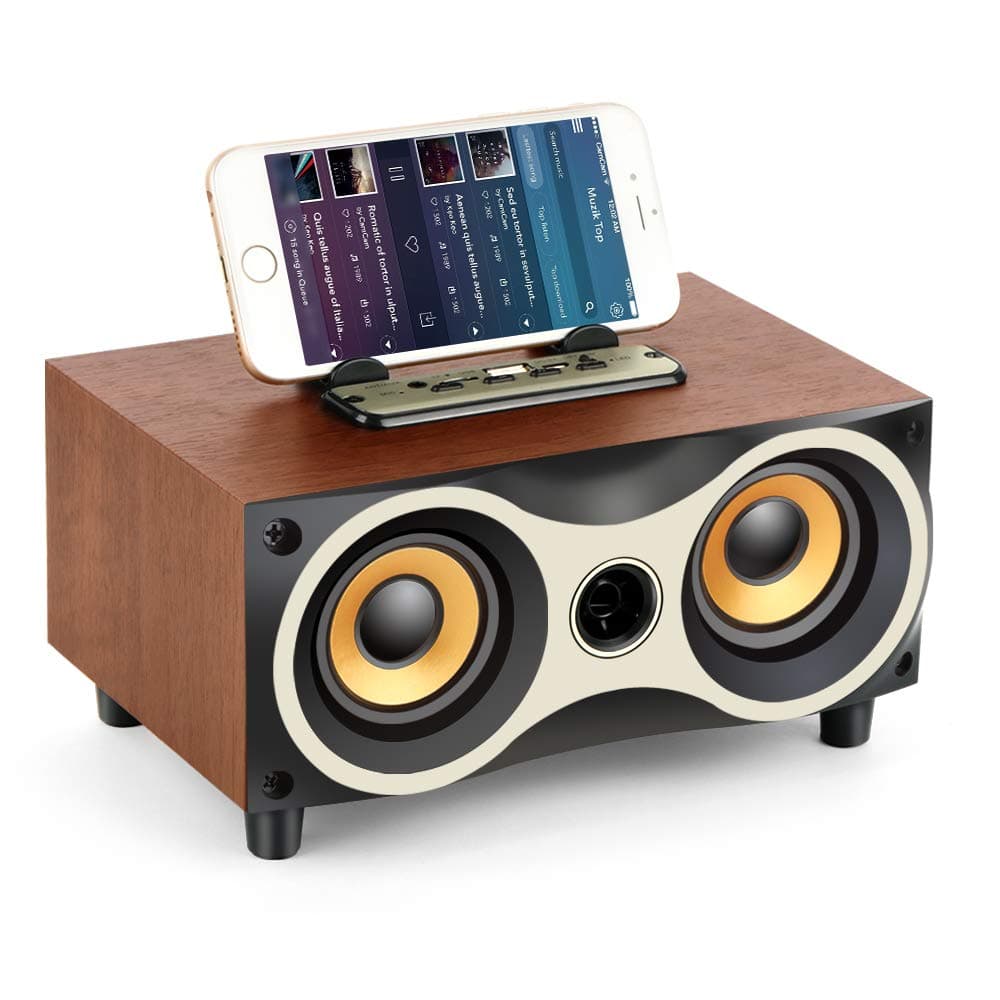 Desktop Wooden Wireless Bluetooth Portable Speaker with HD Sound and Bass Support Mobile Phone Stand