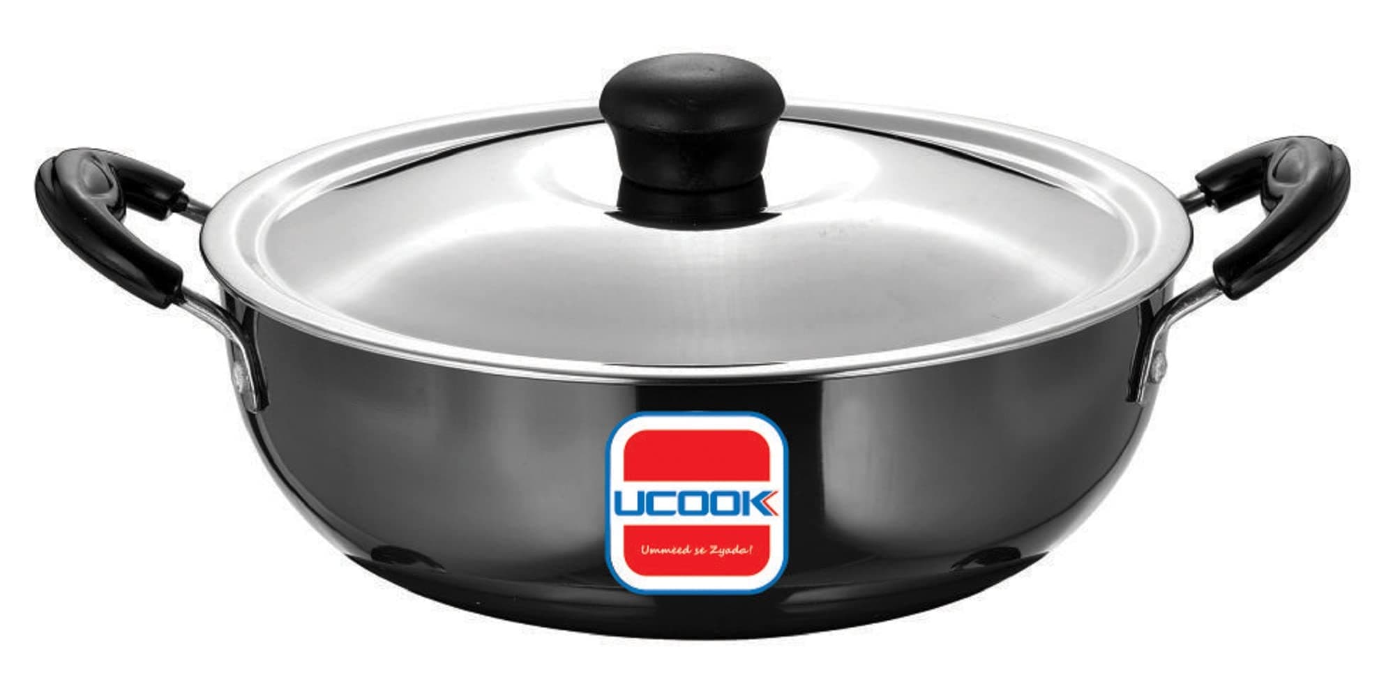 UCOOK Hard Anodised Induction Kadhai with Steel Lid, Black (8 litres)