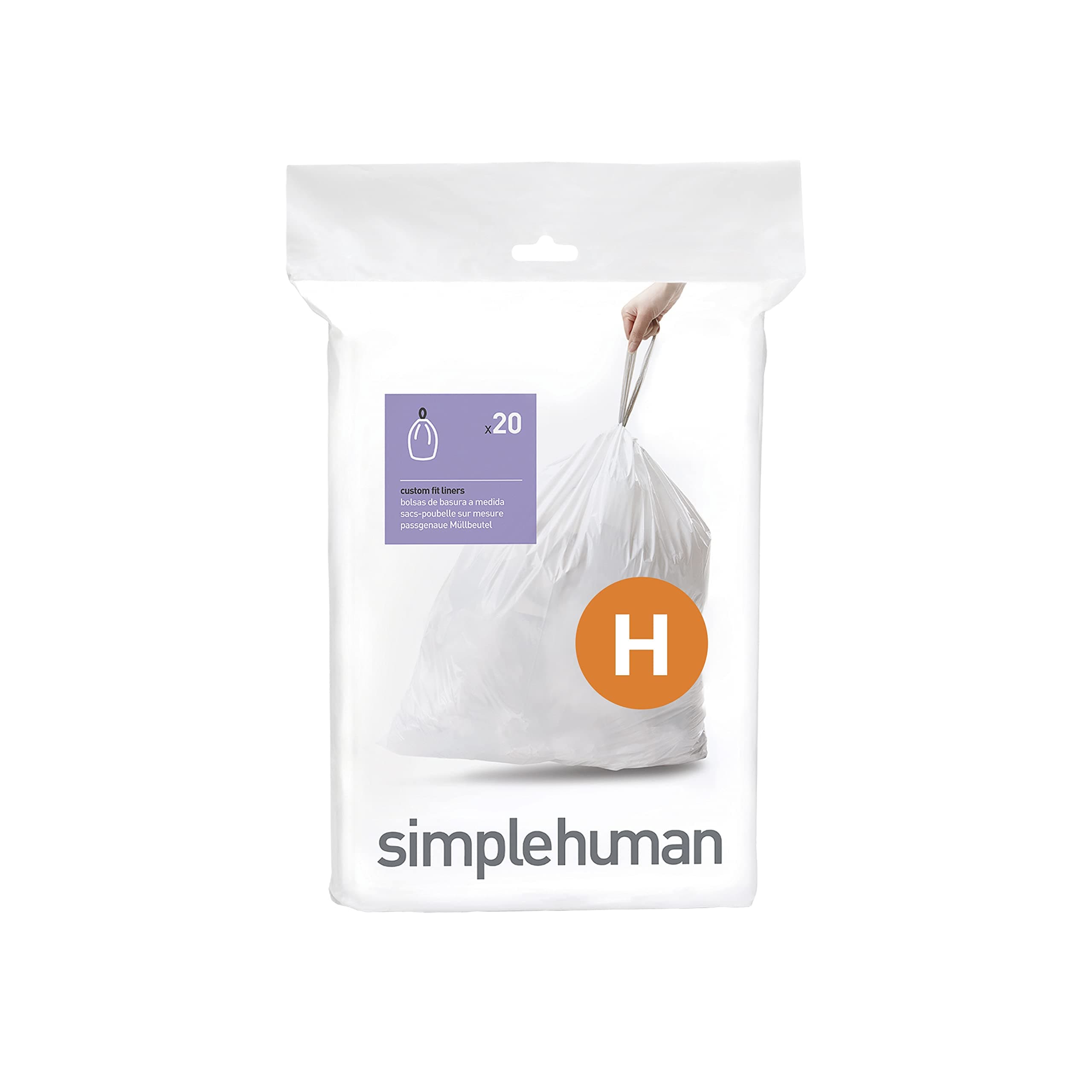 simplehuman CW0168 code H Custom Fit Bin Liners, White Plastic (Pack of 20 Liners)