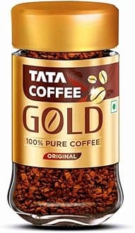 Tata Coffee Gold Original, Instant & Pure Coffee Jar, 50g, Freeze-Dried, Rich & Strong, Specially Sourced Robusta and Arabica bean