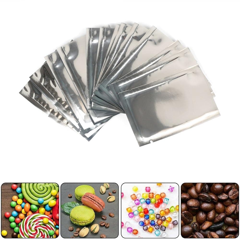 100PCS Smell Proof Mylar Aluminium Foil Bags Heat Seal Storage Bags Pouches Food Storage Vacuum Sealer Waterproof Reusable with Clear Window Silver/Clear one Side (100 Pack, 4" x 6"/10cm x 15cm)