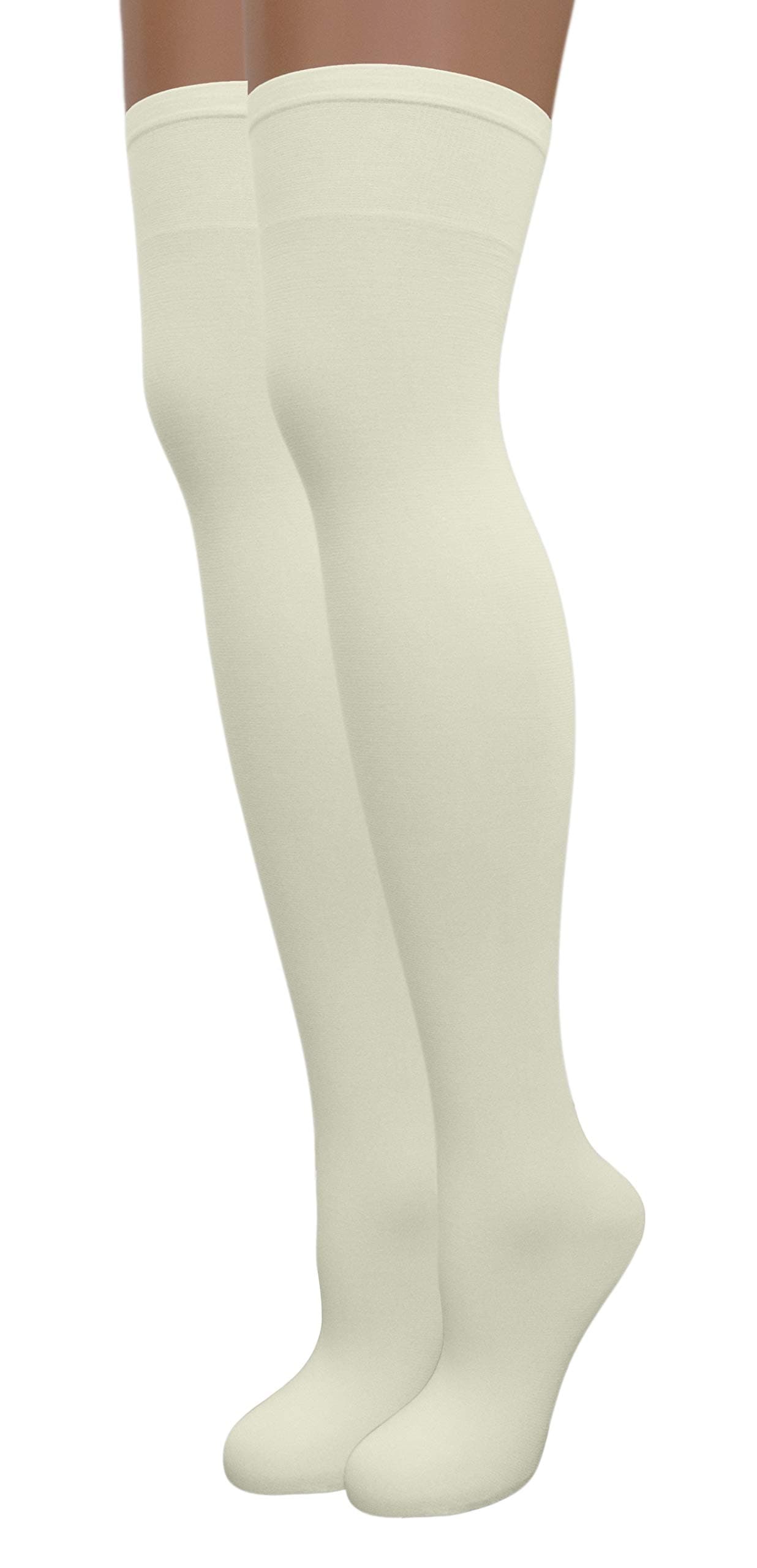 Women’s Opaque Stretchy Nylon Over-The-Knee Thigh High Stockings, 2-Pairs