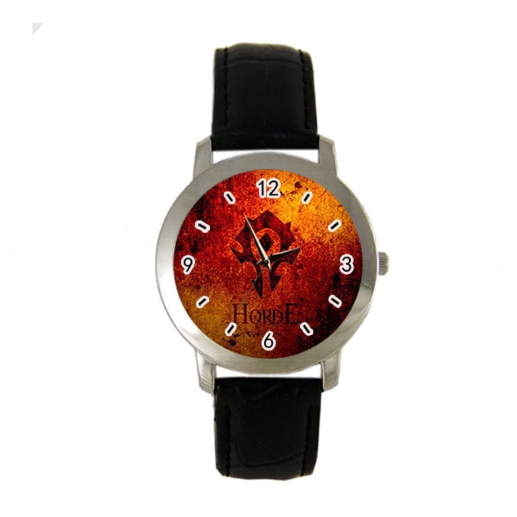 horde symbol wow world Custom image Fashion Adult's Leather Strap Wrist Watch as a Nice Gift