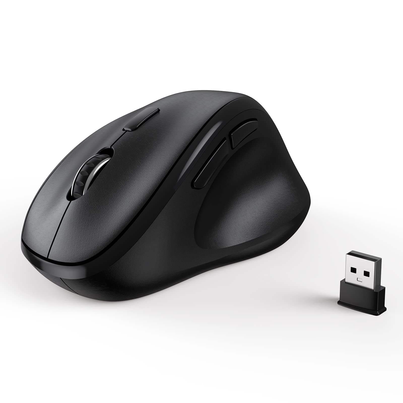 Ergonomic Wireless Mouse with USB Receiver for PC Computer, Laptop and Desktop, Ergo Mouse Vertical with Silent Clicks Long Battery Life, Up to 1600 DPI & 1 AA Battery Powered, Black