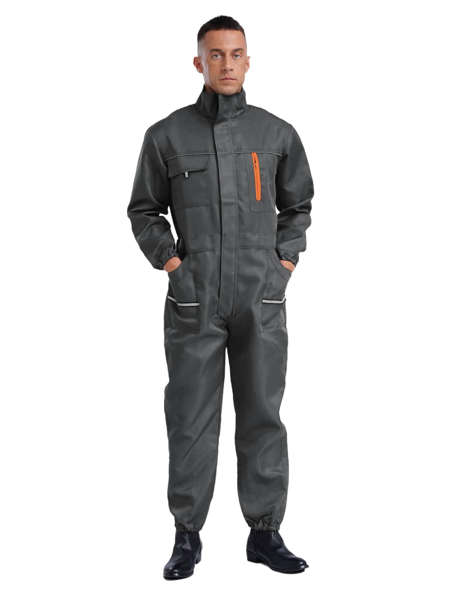Work Overalls for Men One Piece Wear-resistant Mechanics Jumpsuit Long Sleeve Navy Coveralls