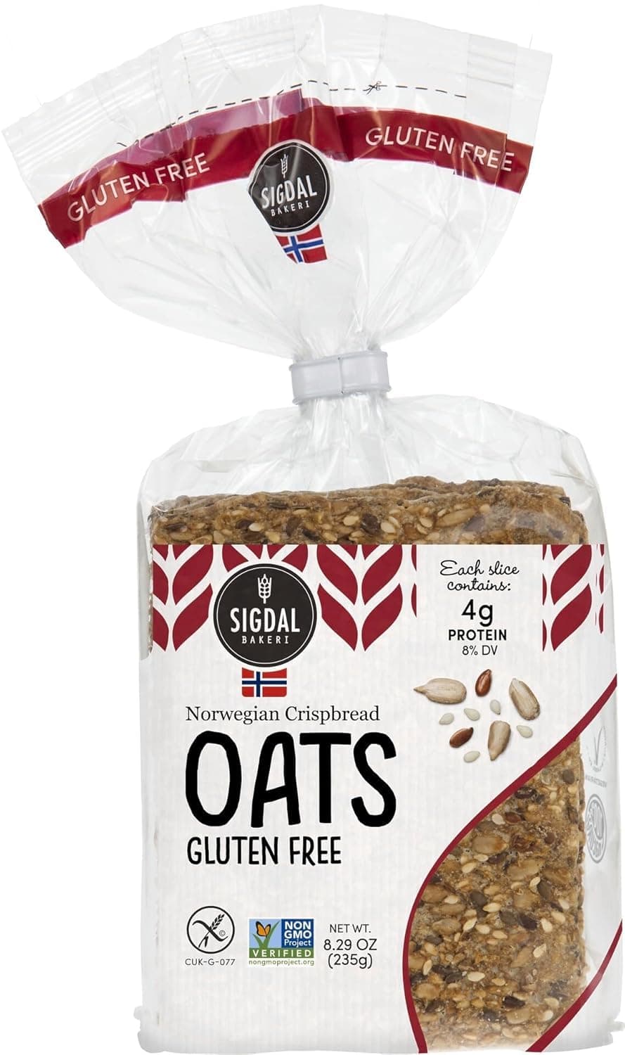 Bakeri Gluten Free Oats | Norwegian Wholegrain Crispbread | All Natural, Non-GMO, 8.29 oz (235g) (Pack of 2)