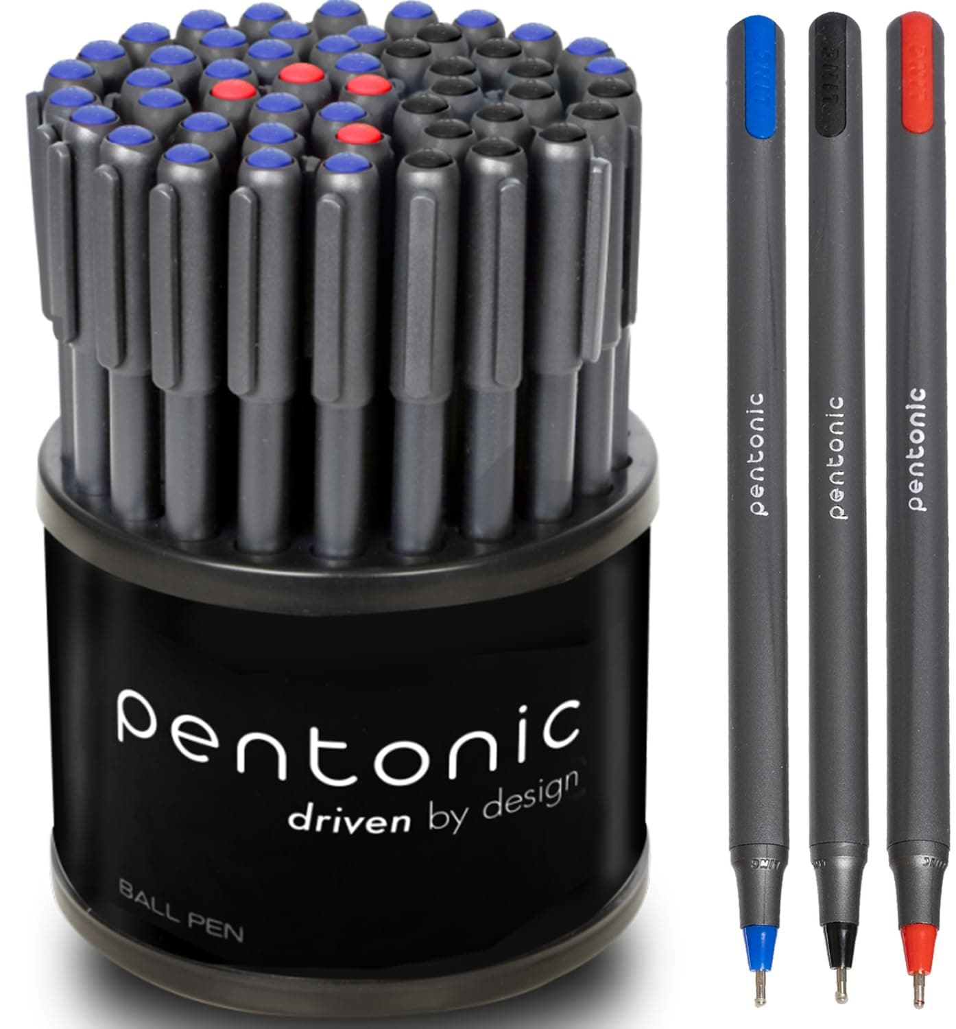 linc Pentonic Premium Ballpoint Pen Assorted Pens, 1.0mm, Medium Point, 50 Count + Pen Organizer for Desk | Medium Point, Featherlight Feel, Easy Flow Ink Technology, Office Pens, Sleek Matte Finish